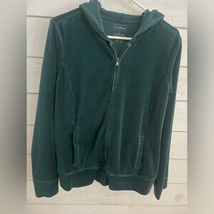 L.L. Bean velour full-zip hoodie women’s large dark green cozy layer